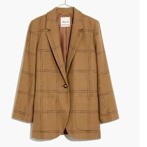 Madewell Caldwell Blazer Camel Windowpane Wool Blend Oversized Plaid Jacket M